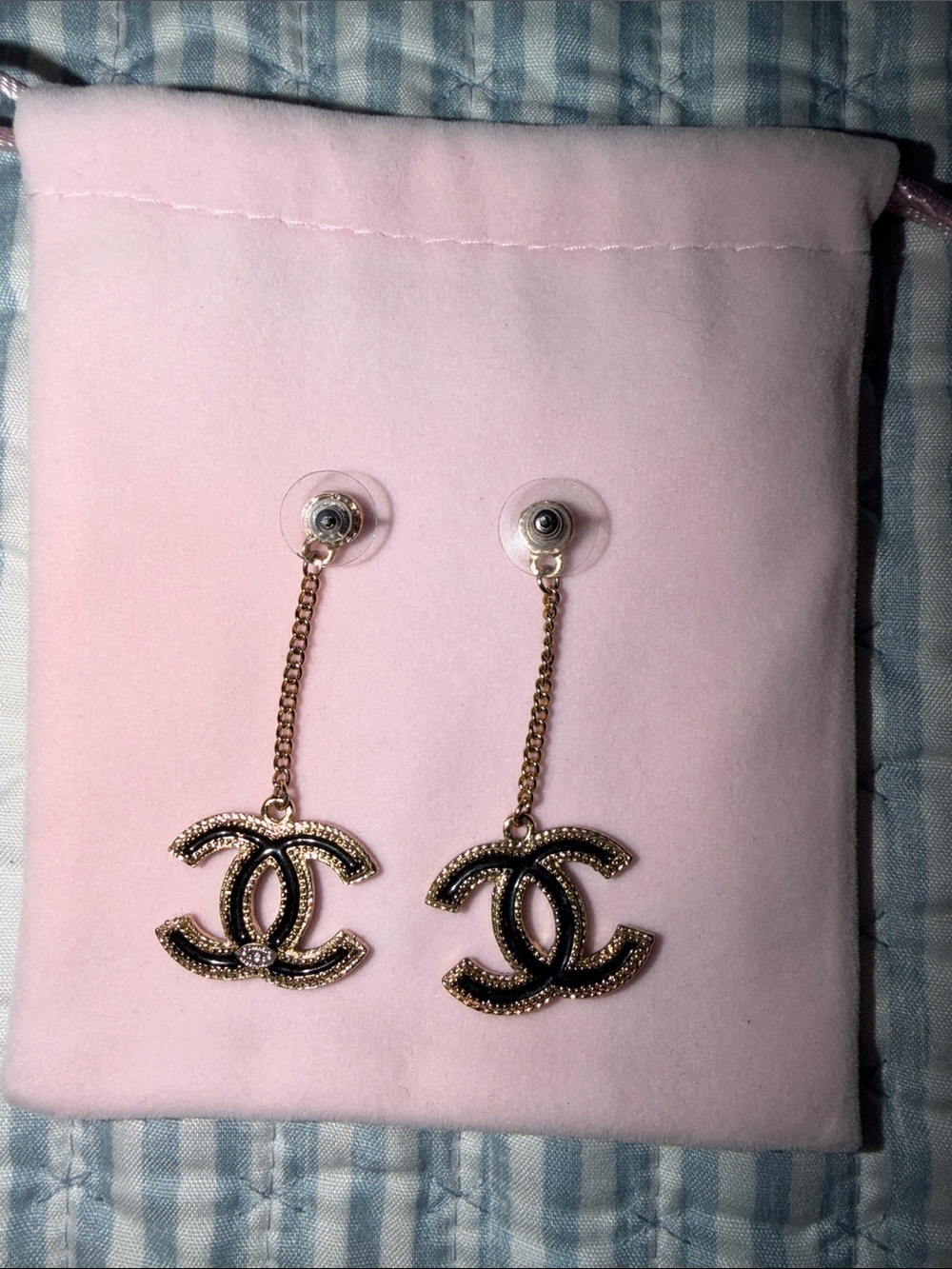 Gold and Black Double C Drop Earrings - Designer-Inspired Women Jewelry